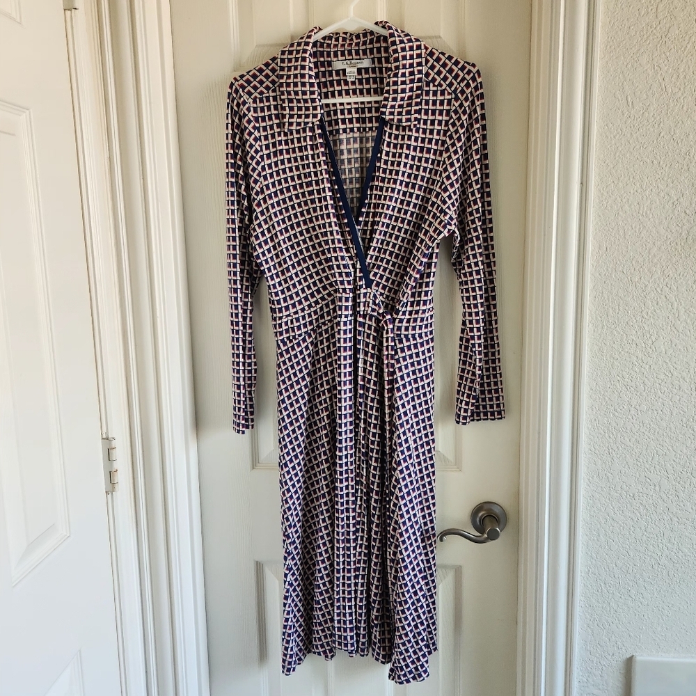 LK Bennett Dr Nora Geometric Wrap Midi‎ Dress Size 14
